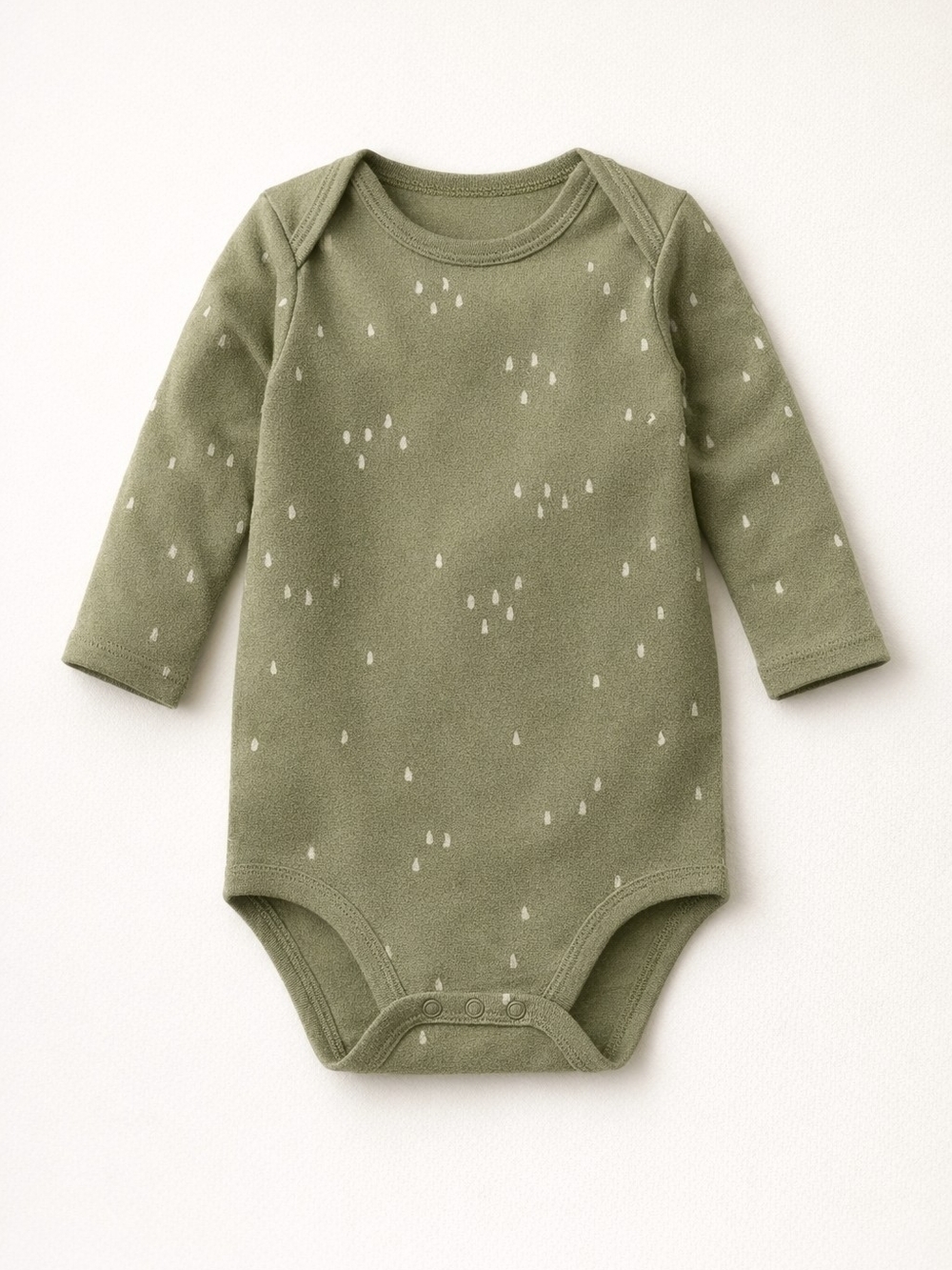 Long-Sleeve Olive Green Baby Bodysuit with Subtle Tree Detail